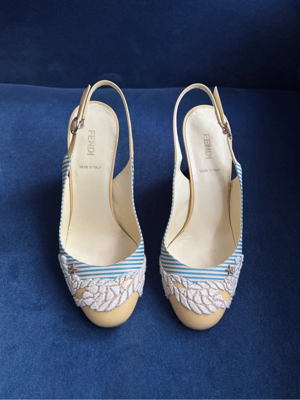 Fendi Leather Printed Slingback Wedge‎ Pumps Size 7